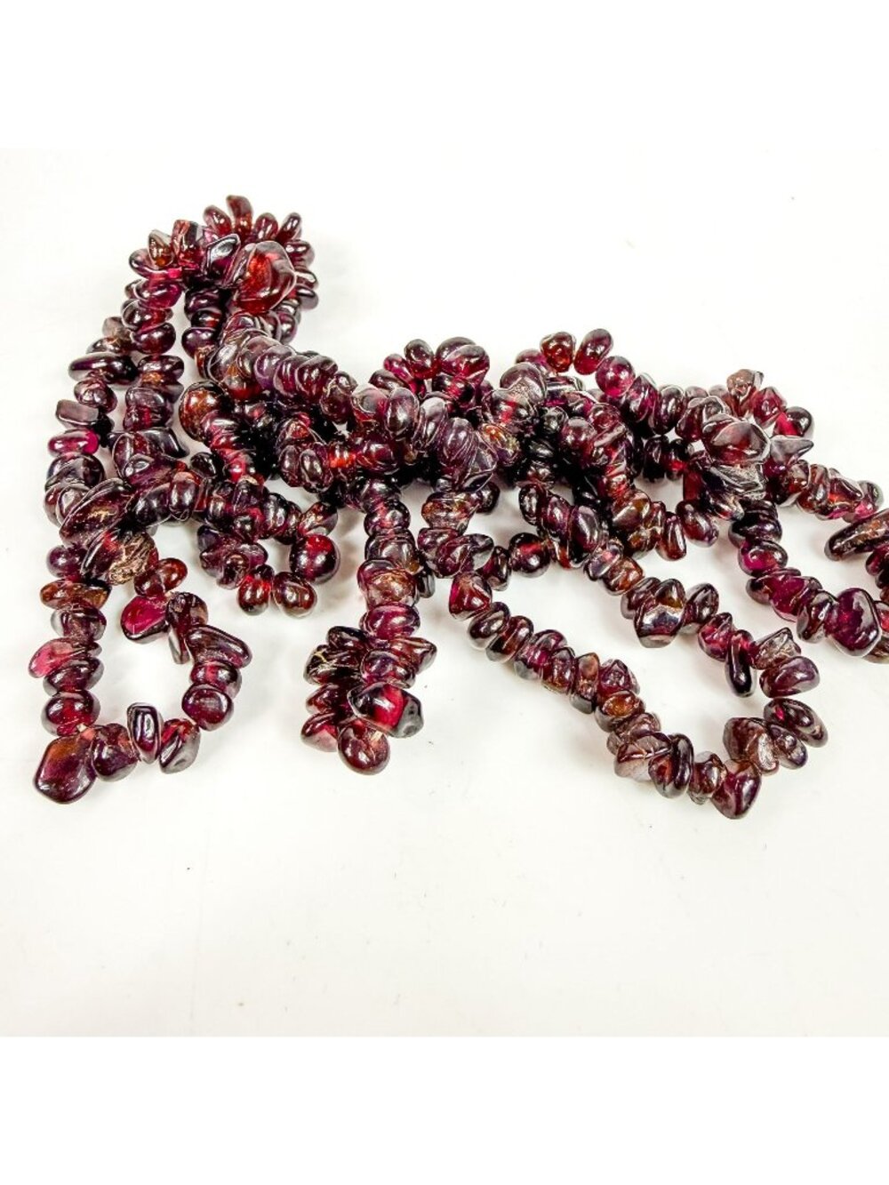 Garnet Natural Gemstone Small Polished Chips Long Necklace 35 in